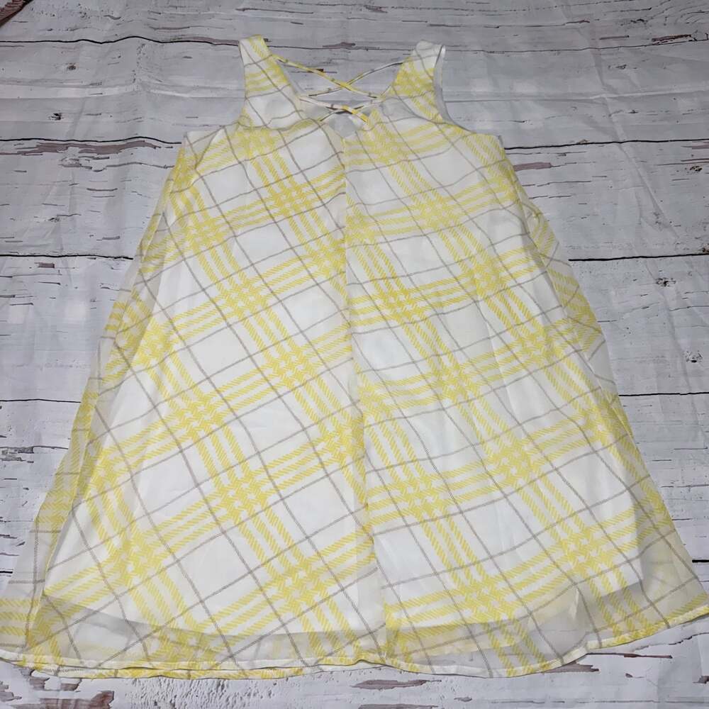 Charming Charlie Yellow Plaid Sleeveless Swing Dress Criss Cross Back Size M - Picture 3 of 8